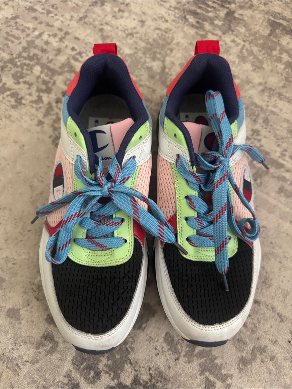 Champion Colorblock Lace-Up Sneakers in Black, Pink, Blue and Lime